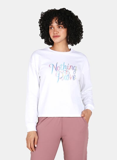 Buy Casual Nothing To Prove Printed Crew Neck Regular Fit Sweatshirt White in Saudi Arabia