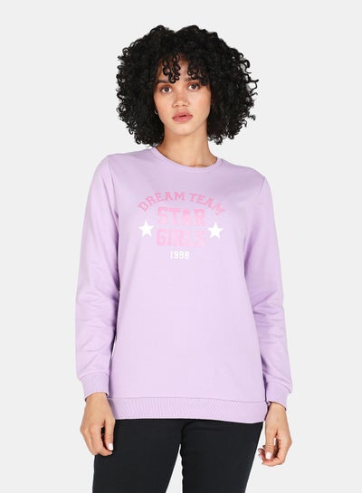 Buy Crew Neck Graphic Printed Sweatshirt Purple in Saudi Arabia