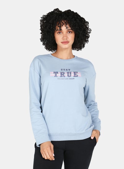 Buy Crew Neck Casual Printed Sweatshirt Blue Fog in Saudi Arabia