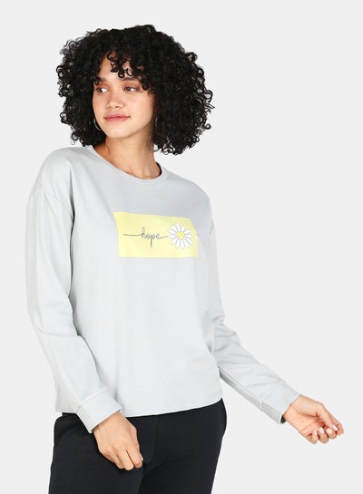 Buy Hope Printed Casual Crew Neck Sweatshirt Grey in Saudi Arabia