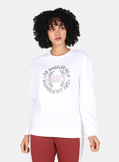 Buy Casual Graphic Printed Crew Neck Regular Fit Sweatshirt White in Saudi Arabia