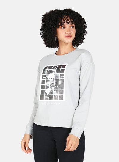 Buy Crew Neck Casual Printed Sweatshirt Grey in Saudi Arabia