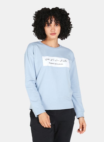 Buy Casual Graphic Printed Crew Neck Regular Fit Sweatshirt Blue Fog in Saudi Arabia