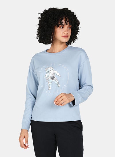 Buy Casual Graphic Printed Crew Neck Regular Fit Sweatshirt Blue Fog in Saudi Arabia