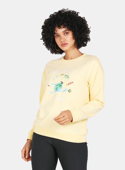 Buy Off To My Earth Printed Casual Crew Neck Sweatshirt Mellow Yellow in Saudi Arabia