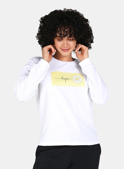 Buy Casual Graphic Printed Crew Neck Regular Fit Sweatshirt White in Saudi Arabia