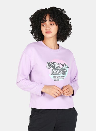 Buy Casual Graphic Printed Crew Neck Regular Fit Sweatshirt Orchid Bloom in Saudi Arabia