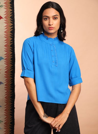 Buy Short Sleeve Casual Top Blue in Saudi Arabia