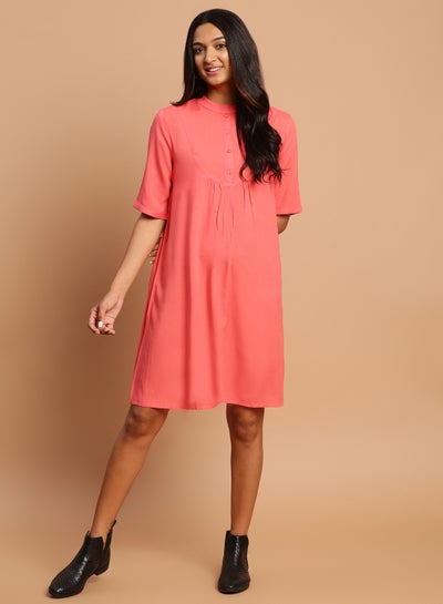 Buy Casual Solid Pattern Mini Dress Peach in Saudi Arabia