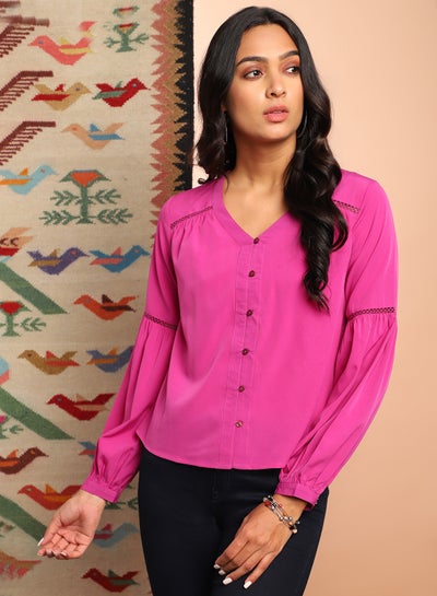 Buy Long Sleeve Casual Top Dark Pink in Saudi Arabia