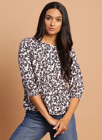 Buy Three-Quarter Sleeve Printed Casual Top Multicolour in Saudi Arabia