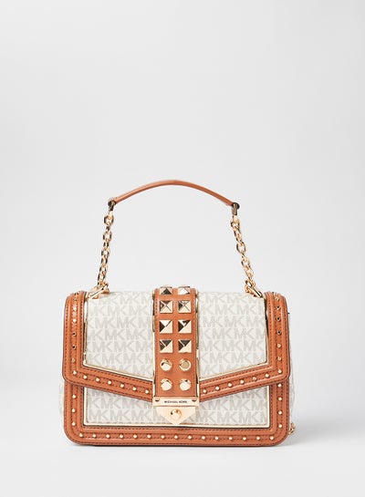 Large Studded Saffiano Leather Dome Crossbody Bag
