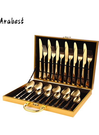 Buy 24-Piece Stainless Steel Cutlery Set Gold 22cm in Saudi Arabia