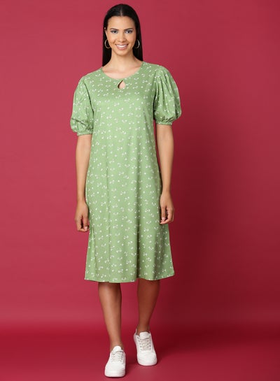 Buy Fashionable Casual Dress Green/White in Saudi Arabia