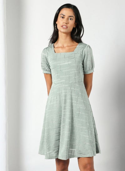 Buy Square Neck Mini Dress Light Green in Saudi Arabia