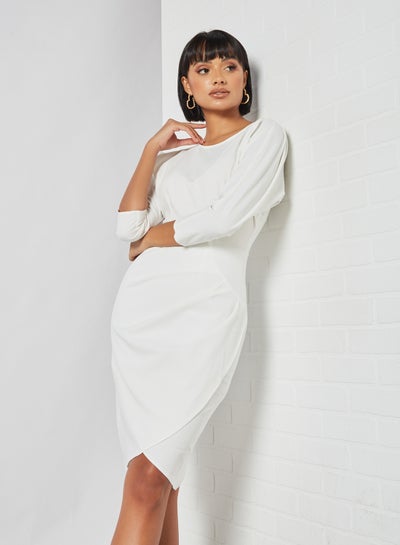 Buy Solid Wrap Mini Dress Ivory in UAE