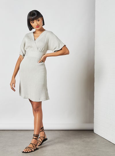 Buy Kimono Wrap Mini Dress Grey in UAE