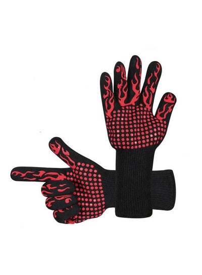 Buy BBQ Cooking Gloves  1472F Heat Resistant Glove, EN407 CE Protective Oven Mitt Extreme Heat Resistant Grilling Glove for Baking, Heatproof Adiabatic Silicone Glove, 1 Pair Red/Black in UAE