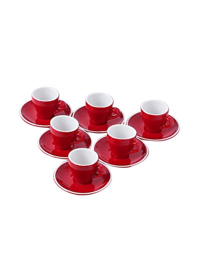 Buy Ceramic Coffee Cup And Saucer Set Red 80ml in UAE