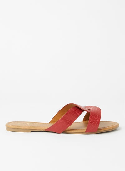 Buy Animal Skin Pattern Flat Sandals Red in Saudi Arabia