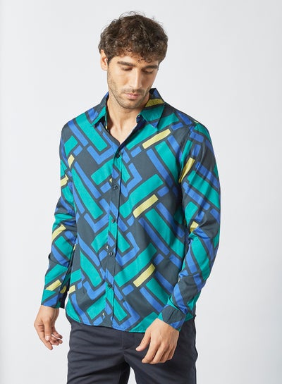Buy Geometrical Print Shirt Blue in Saudi Arabia