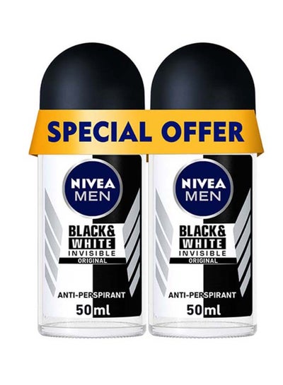 Buy Pack Of 2 Black And White Invisible Original Antiperspirant Roll On 50ml in UAE