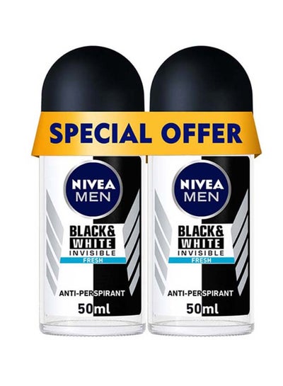 Buy Pack Of 2 Black And White Invisible Fresh Antiperspirant Roll On 50ml in UAE