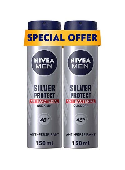 اشتري Silver Protect Antiperspirant For Men Antibacterial Protection Spray Pack Of 2 150ml في الامارات