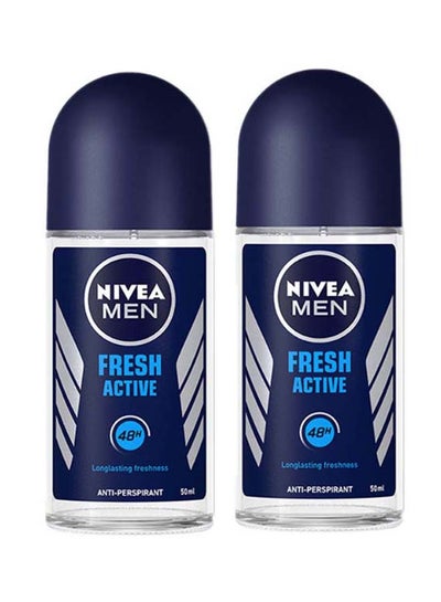 Buy Fresh Active Antiperspirant Fresh Scent Roll-On Pack Of 2 Blue 50ml in UAE