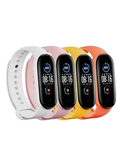 اشتري 4-Piece Silicone Replacement Strap For Xiaomi Mi Band 5/6 White/Pink/Yellow/orange في السعودية