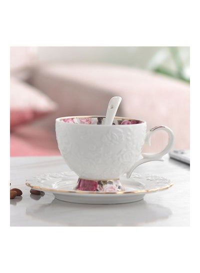 Buy Coffee Cup And Saucer Set White/Pink/Grey in Saudi Arabia