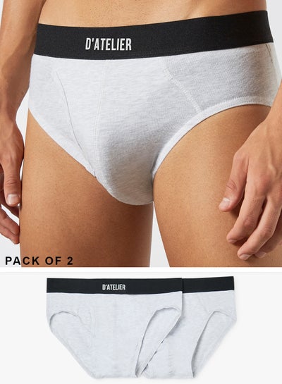 Buy Logo Print Briefs (Pack of 2) Grey in UAE