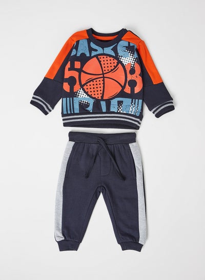 Buy Baby/Kids Basketball Print T-Shirt And Joggers Navy in UAE