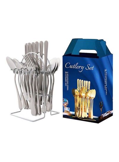 Buy 24-Piece Stainless Steel Cutlery Set with Storage Holder Silver in Saudi Arabia