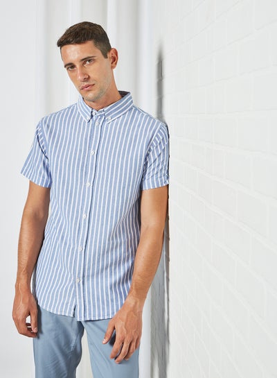 Buy Stripe Print Short Sleeve Shirt Blue in Saudi Arabia