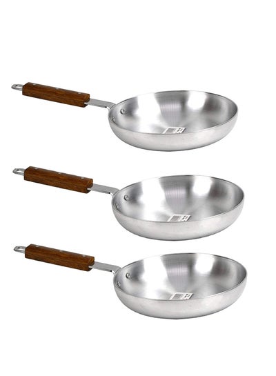 Buy 3-Pieces Aluminium Fry Pan With Wood Handle Set silver 24cm in UAE