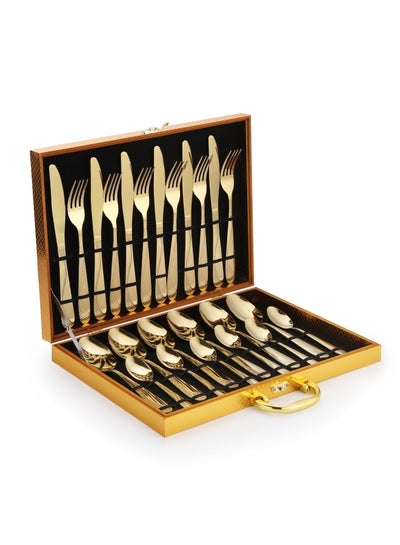 Buy 24-Piece Stainless Steel Cutlery Set Gold in Saudi Arabia