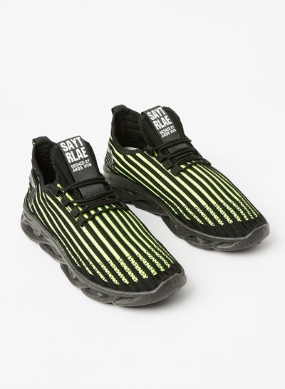 Buy Men's Striped Low Top Sneakers Black/Green in Saudi Arabia