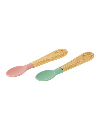 Buy Pack Of 2 Organic Bamboo Spoons - Green/Blush Pink in Saudi Arabia