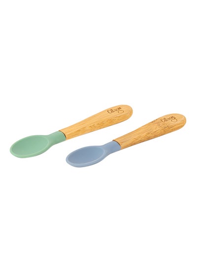 Buy Pack Of 2 Organic Bamboo Spoons - Green/Dusty Blue in UAE