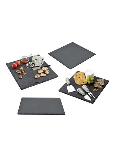 Buy 4-Piece Rectangular Natural Stone Slate Plates Black 20x20cm in UAE