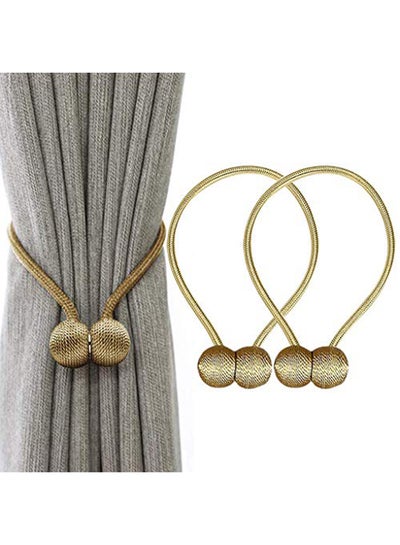 Buy 2-Piece Medium Size Polyester Solid Curtain Tiebacks Gold/Beige 18.9x0.4x1.19inch in UAE