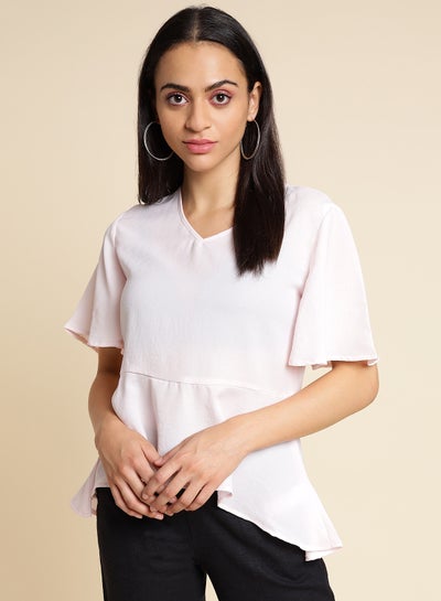 Buy Plain Ruffle Top Light Pink in Saudi Arabia