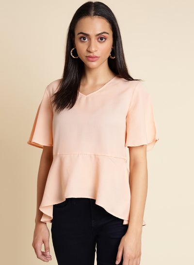 Buy Plain Ruffle Top Peach in Saudi Arabia