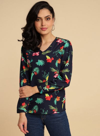 Buy V-Neck Long Sleeve Top Multicolour in Saudi Arabia