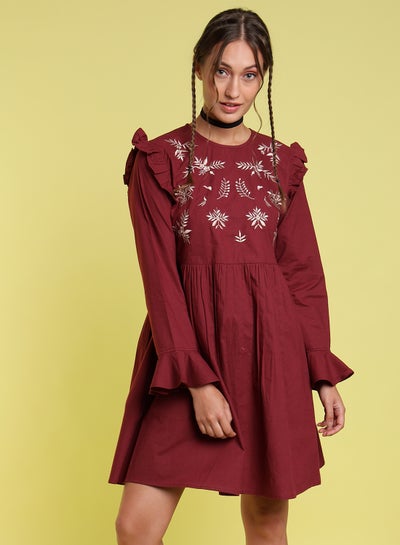 Buy Fashionable Casual Mini Dress Maroon in Saudi Arabia
