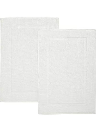 Buy Pack Of 2 1000 GSM Genuine Ring Spun Cotton Highly Absorbent Cotton Banded Washable Bathroom Floor Towel Bath Mat Set White 50x80cm in Saudi Arabia