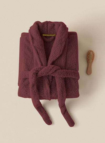 Buy Bathrobe - 240 GSM Faux Fur Fleece Ultra Soft, Soft Touch - Shawl Collar & Pocket - Wine Red Color - 1 Piece Wine Red in UAE