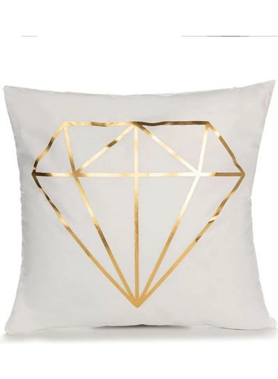 Buy Diamond Design Cushion Cover White/Gold in UAE