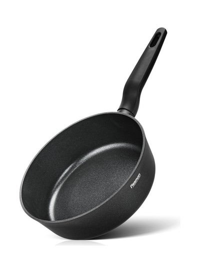 Buy Aluminum With Non-Stick Coating Deep Frying Pan With Double Screw Handle Black 24cm in UAE